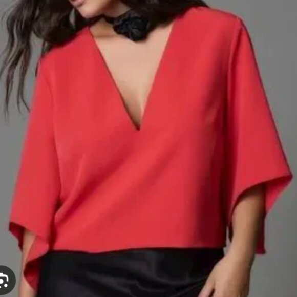 Red V-Neck Women's Top - Picture 2 of 2